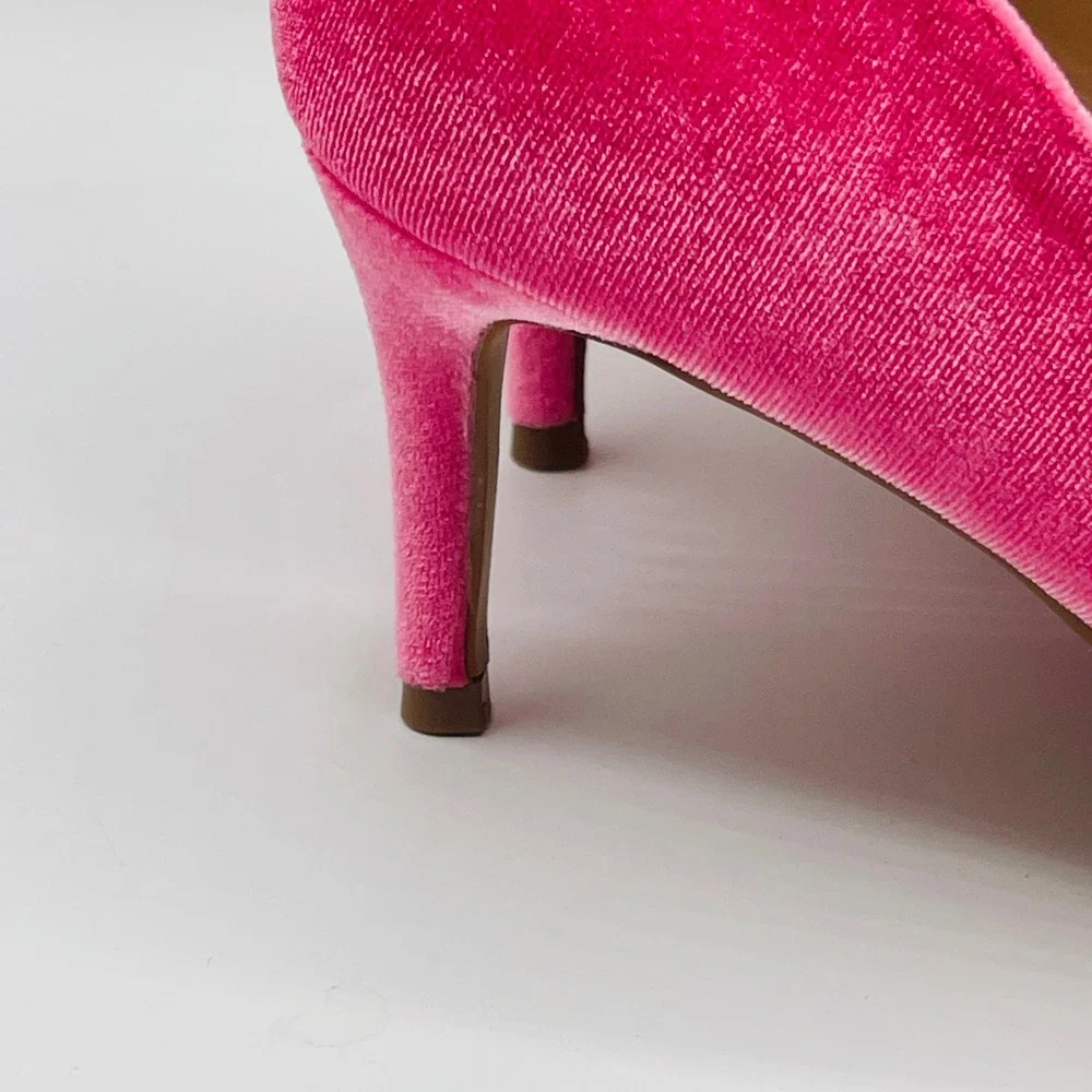 Barbie core Pink Velvet Bow Pointed Toe Kitten Heel Pumps Womens Size 8